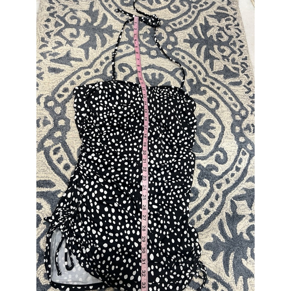 Talbots Black White Polka Dot Swim Dress Halter Neck Soft Bra Top Size 12
